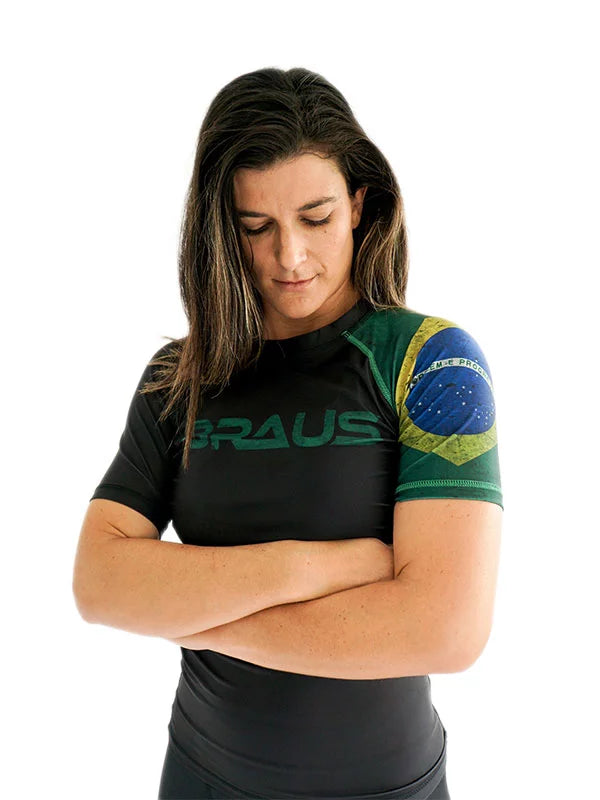 Rash Guard Bandeira do Brasil Feminino Manga Curta
