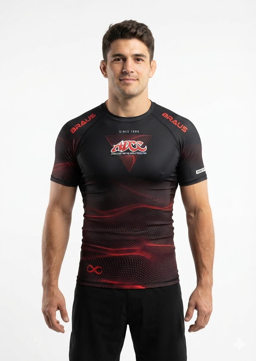 Rash Guard ADCC Infinite Manga Curta Preta Adulto - BRAUS Fight